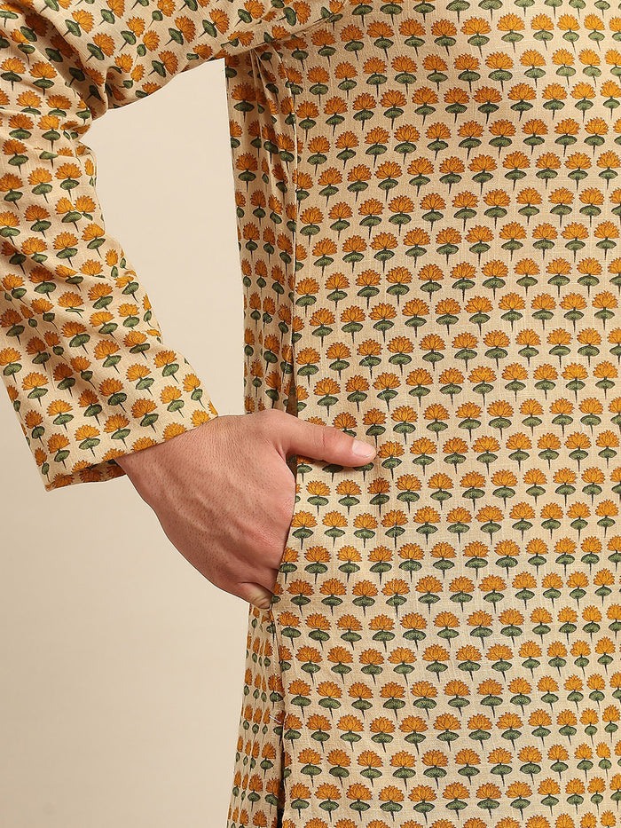 Men Yellow Floral Kurta
