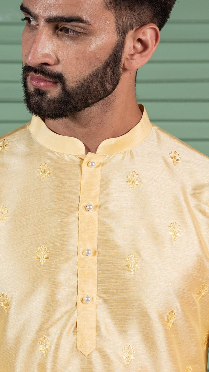 Men Yellow Floral Kurta