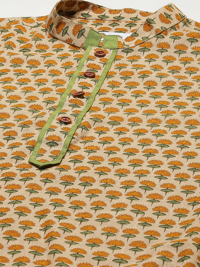 Men Yellow Floral Kurta