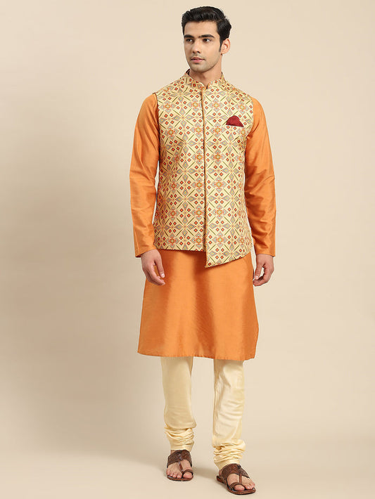 Men Yellow Kurta Jacket Set