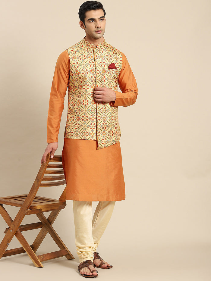 Men Yellow Kurta Jacket Set