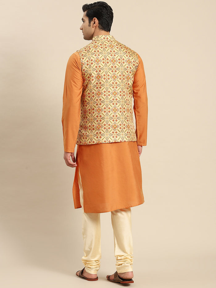 Men Yellow Kurta Jacket Set