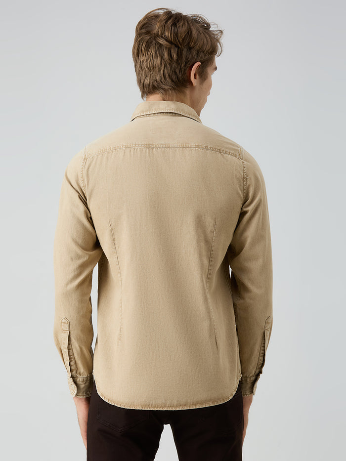 Men's Beige Solid Straight Fit Shirts