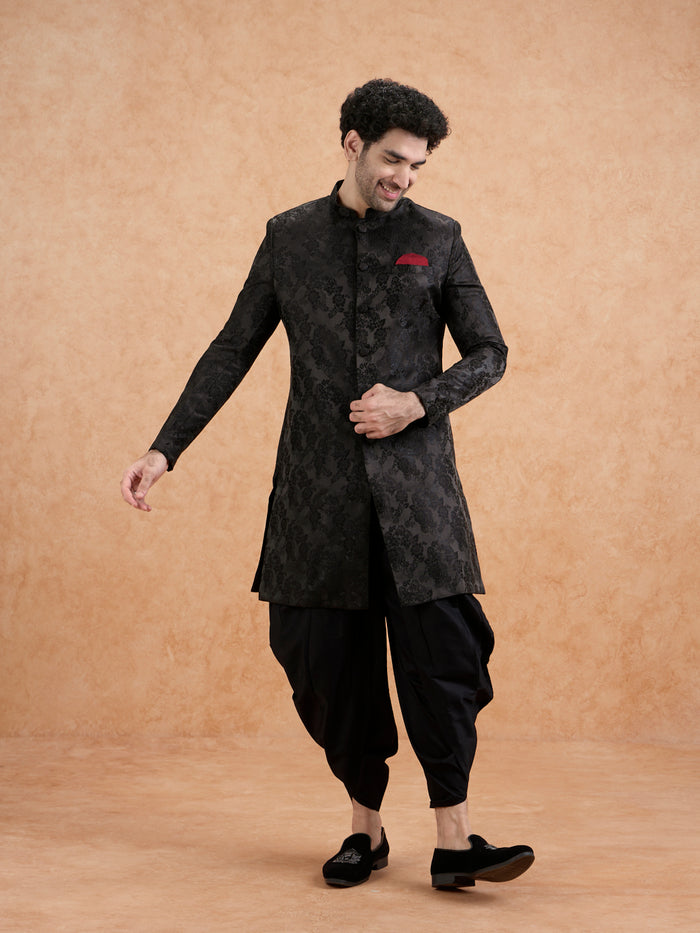 Men's Black Indowestern Set With Dhoti
