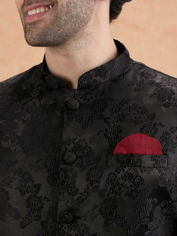 Men's Black Indowestern Set With Dhoti