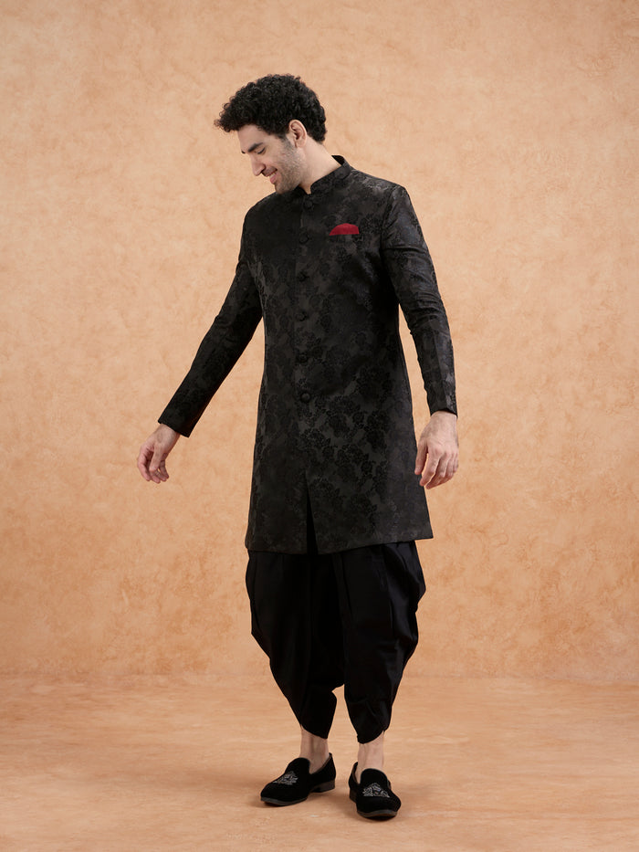 Men's Black Indowestern Set With Dhoti