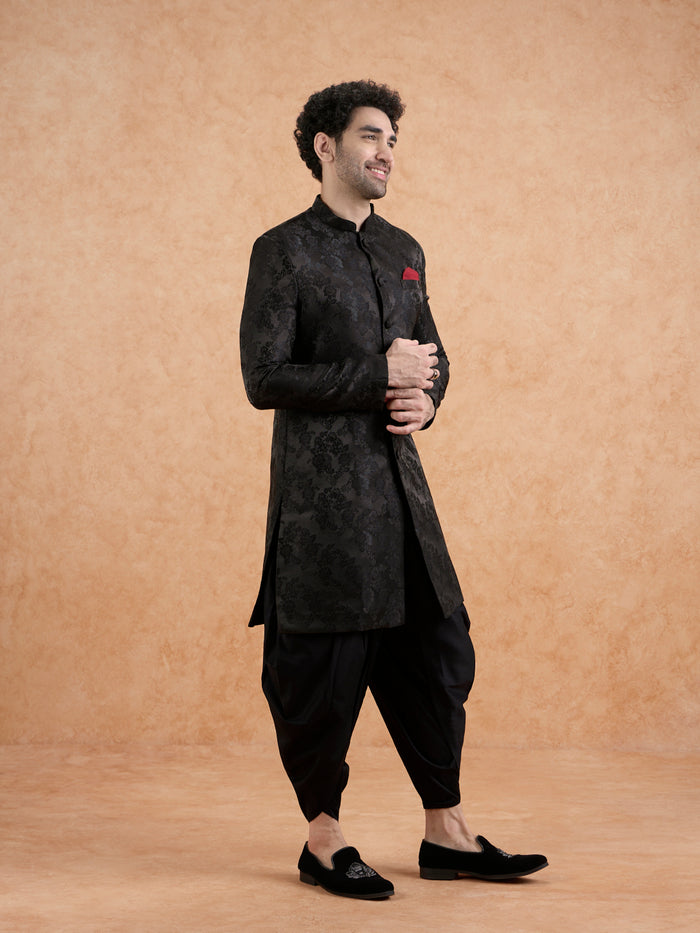 Men's Black Indowestern Set With Dhoti
