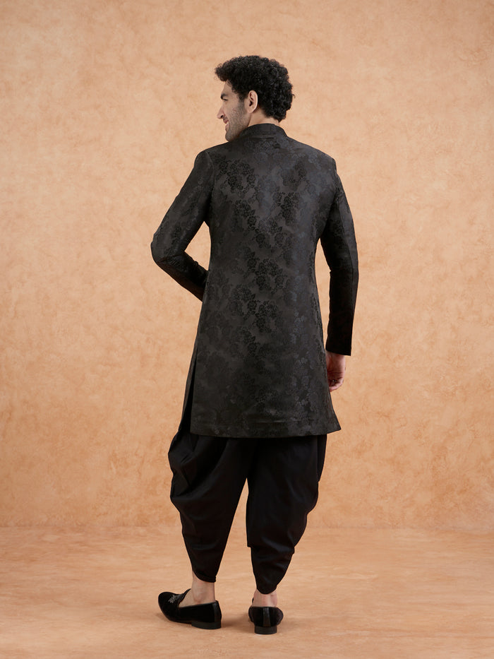 Men's Black Indowestern Set With Dhoti