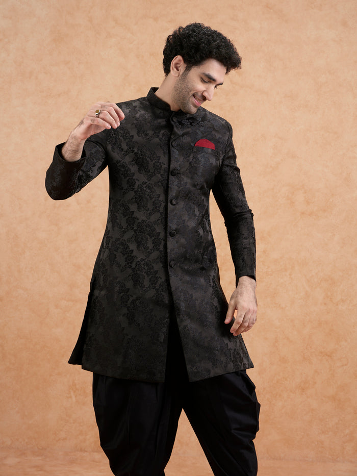 Men's Black Indowestern Set With Dhoti