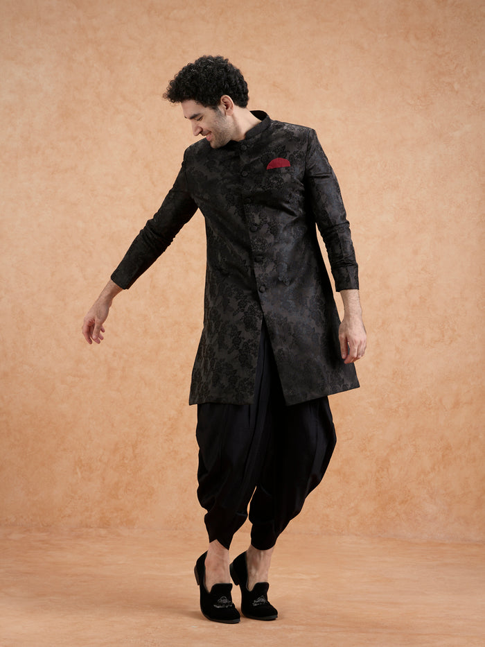 Men's Black Indowestern Set With Dhoti