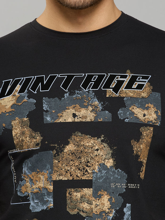 Men's Black Printed Slim Fit T-Shirts