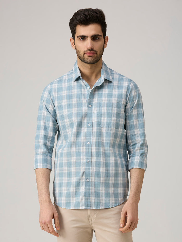 Men's Blue Checks Slim Fit Shirts