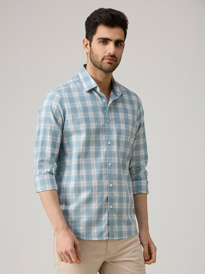 Men's Blue Checks Slim Fit Shirts