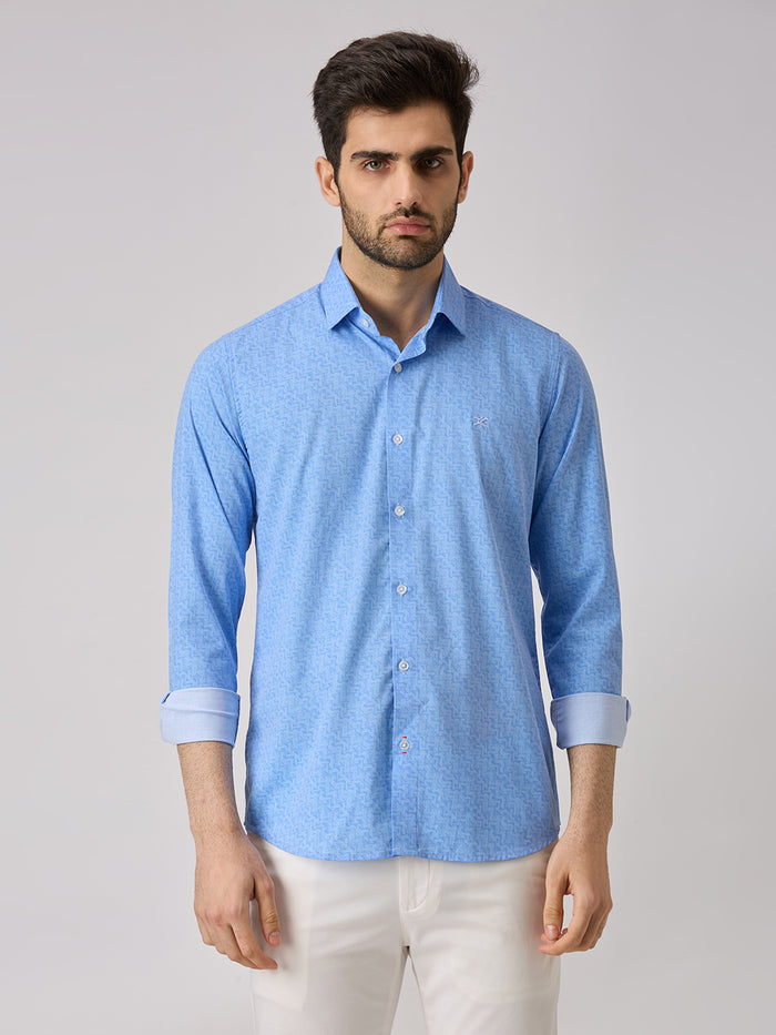 Men's Blue Printed Slim Fit Shirts