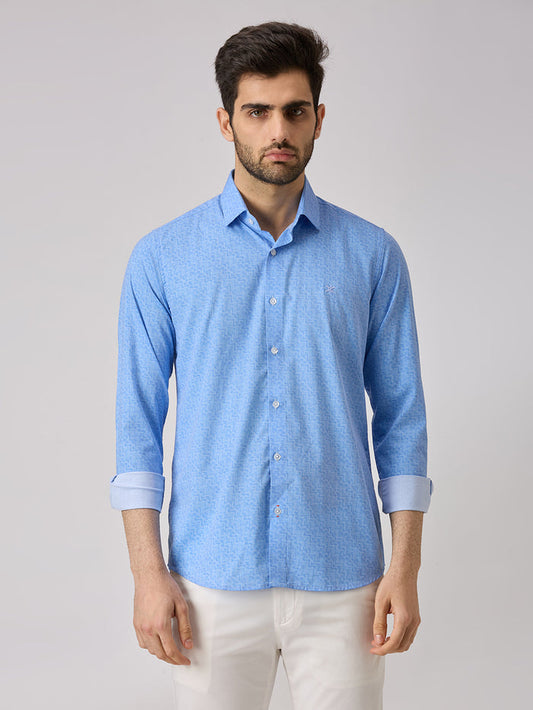 Men's Blue Printed Slim Fit Shirts