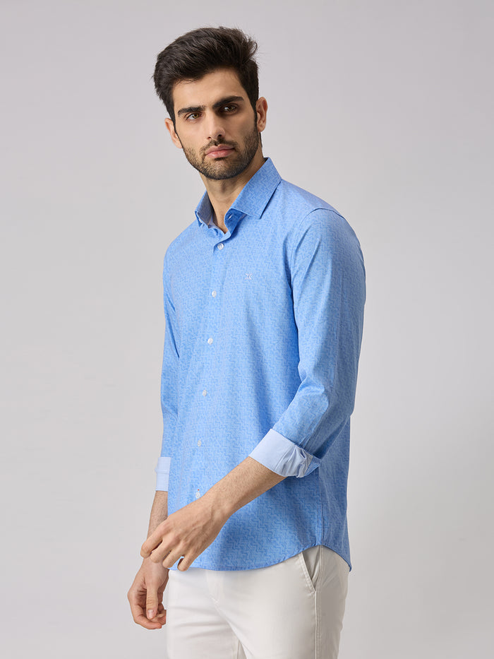 Men's Blue Printed Slim Fit Shirts
