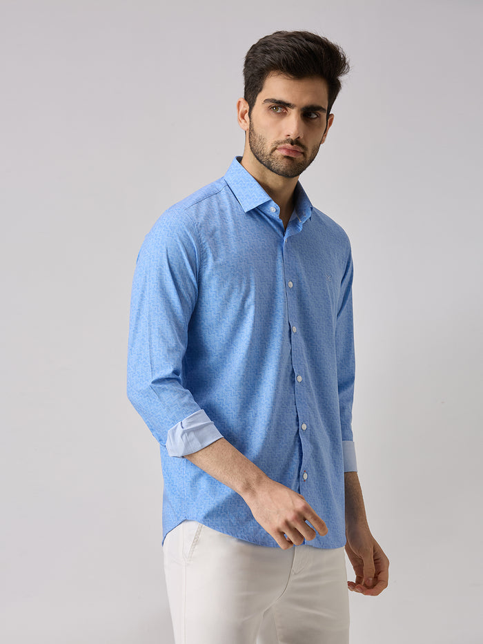 Men's Blue Printed Slim Fit Shirts
