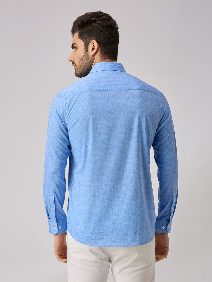Men's Blue Printed Slim Fit Shirts