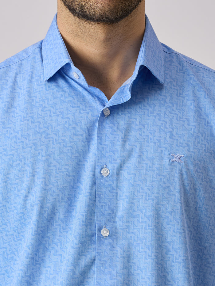 Men's Blue Printed Slim Fit Shirts