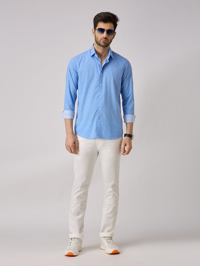 Men's Blue Printed Slim Fit Shirts