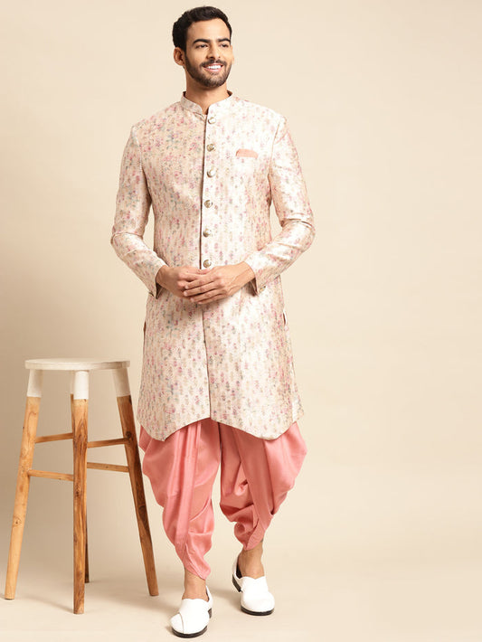 Men's Cream Indowestern Set With Dhoti