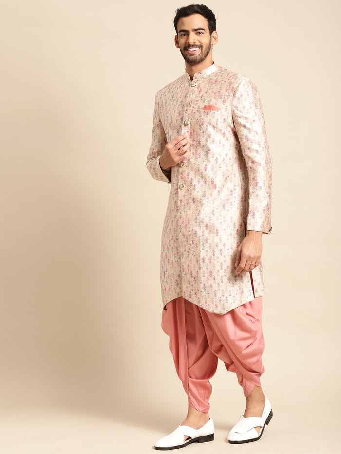 Men's Cream Indowestern Set With Dhoti