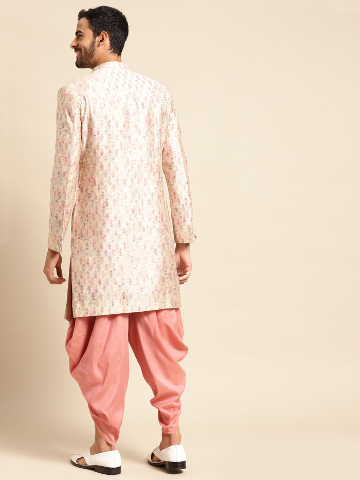 Men's Cream Indowestern Set With Dhoti