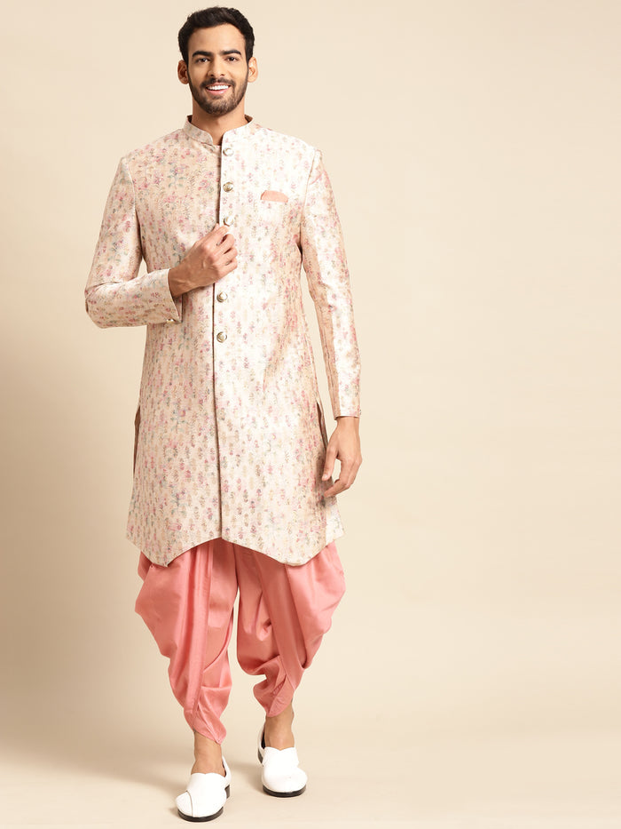 Men's Cream Indowestern Set With Dhoti
