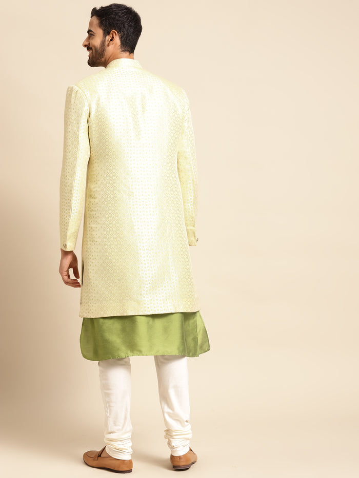 Men's Gold Indowestern Set With Kurta and Churidar
