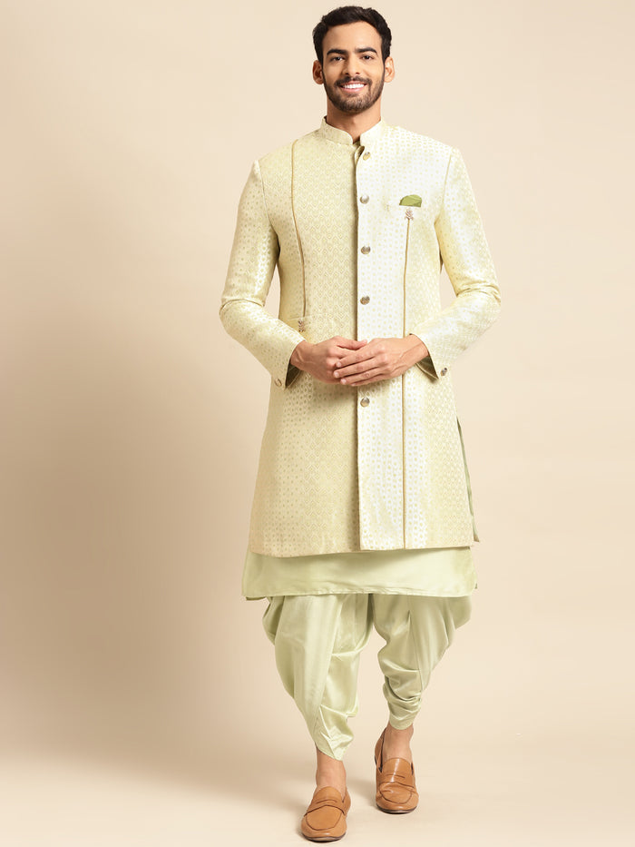Men's Gold Indowestern Set With Kurta and Dhoti