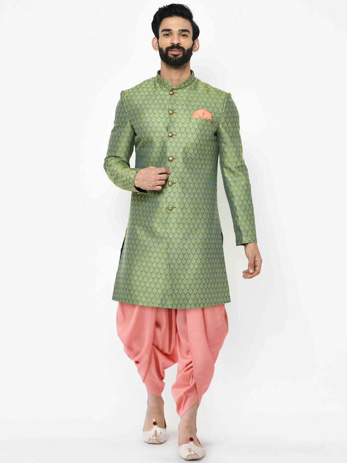 Men's Green Indowestern Set With Dhoti