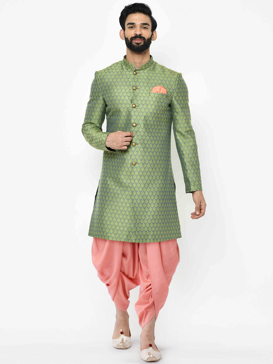 Men's Green Indowestern Set With Dhoti