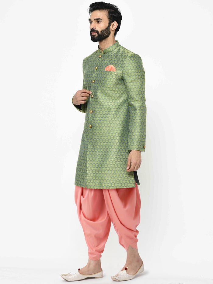 Men's Green Indowestern Set With Dhoti