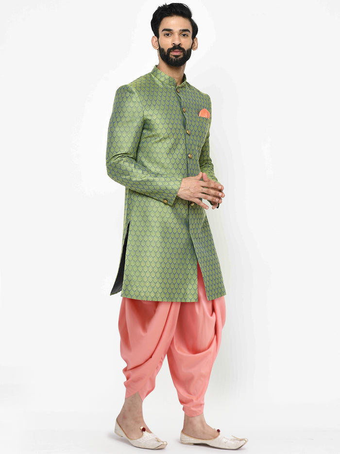 Men's Green Indowestern Set With Dhoti