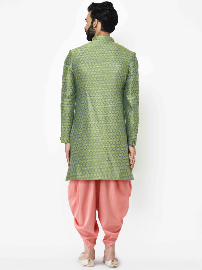 Men's Green Indowestern Set With Dhoti