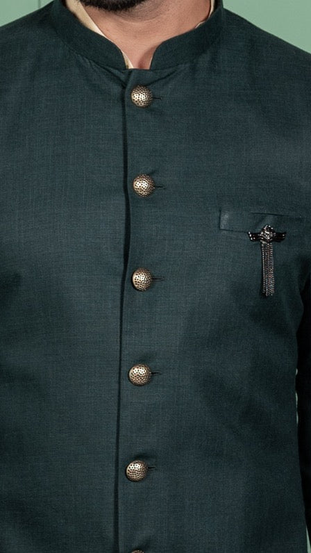 Men's Green Indowestern Set With Kurta and Churidar
