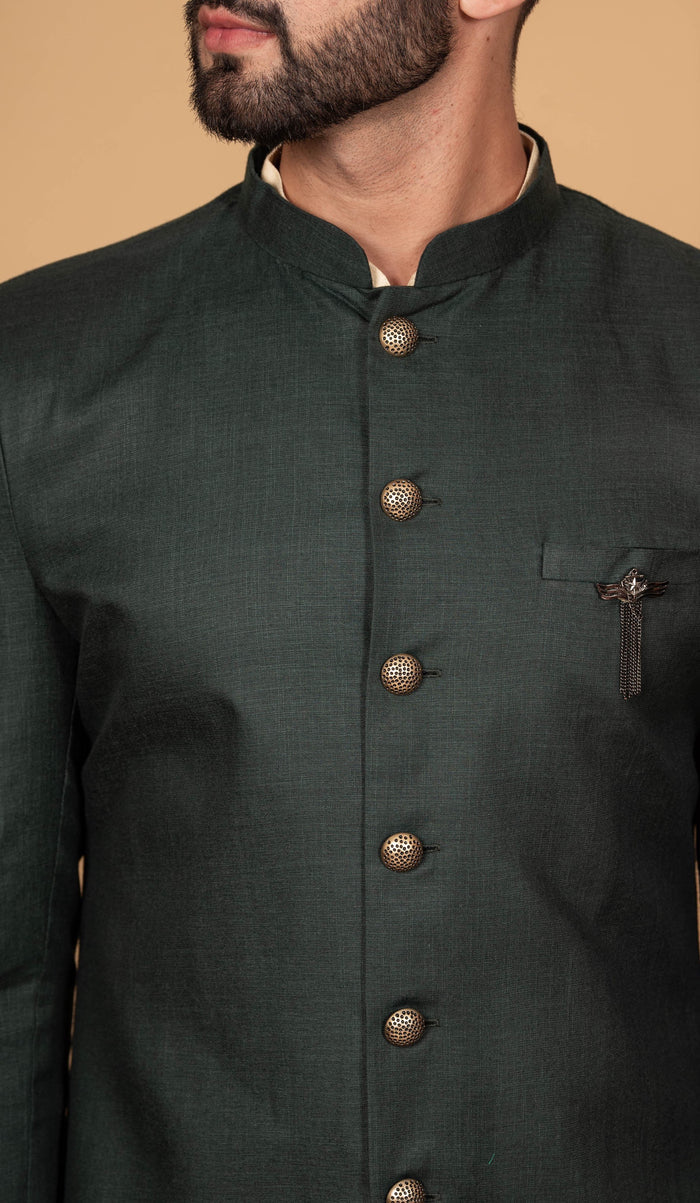 Men's Green Indowestern Set With Kurta and Churidar