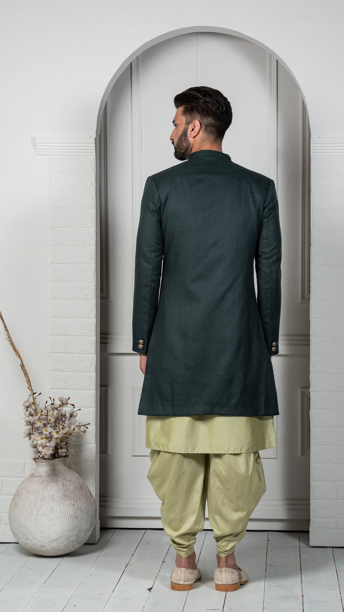 Men's Green Indowestern Set With Kurta and Dhoti