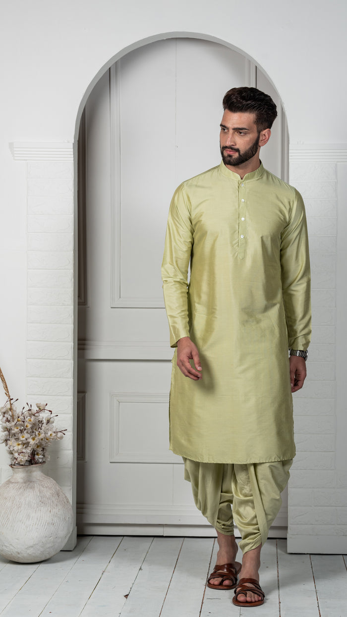 Men's Green Indowestern Set With Kurta and Dhoti