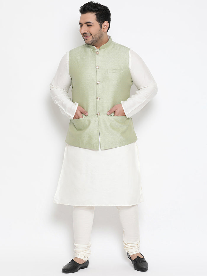 Men's Green Kurta Churidar Jacket Set