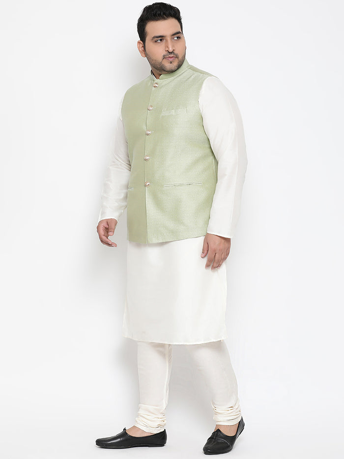 Men's Green Kurta Churidar Jacket Set