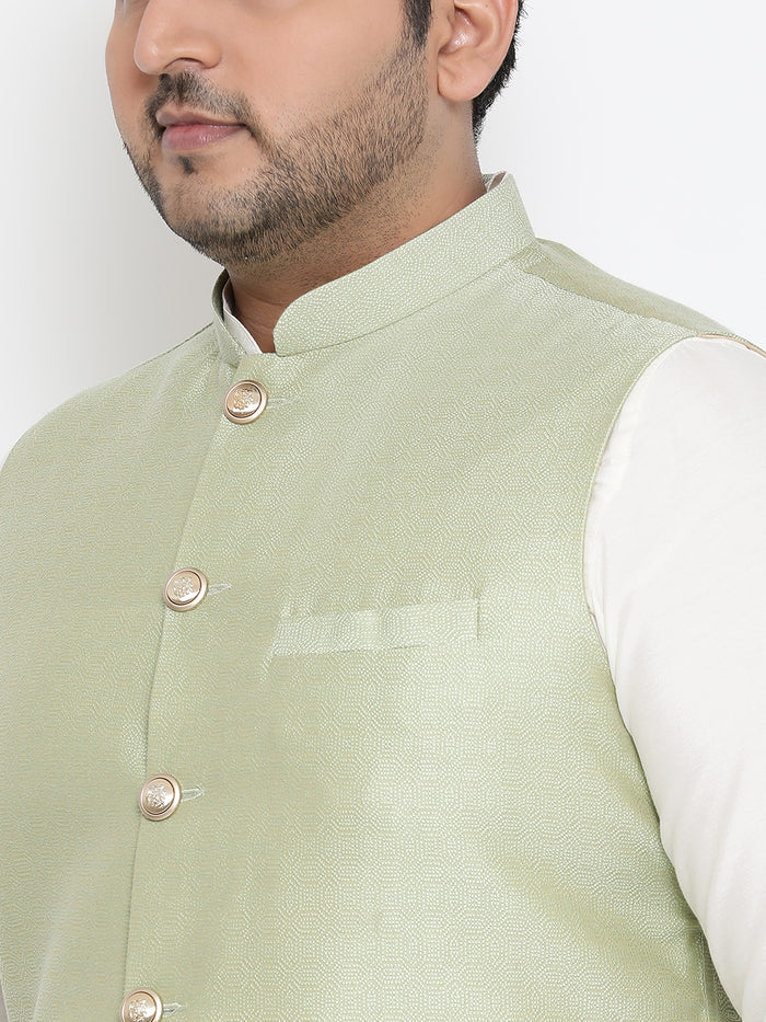 Men's Green Kurta Churidar Jacket Set
