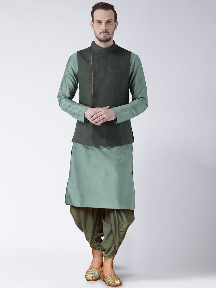 Men's Green Kurta Jacket Dhoti Set