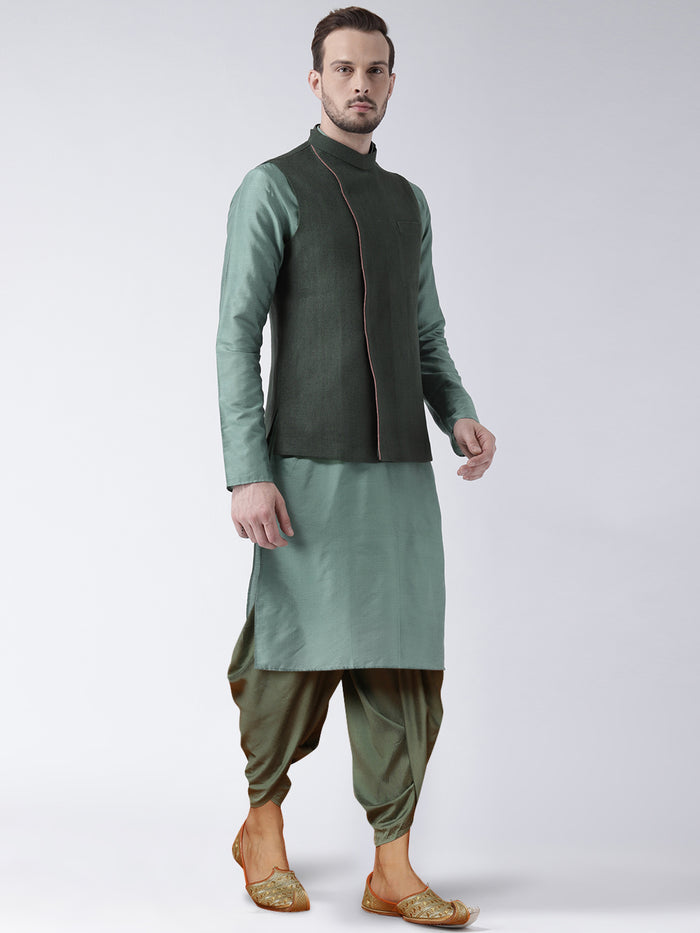 Men's Green Kurta Jacket Dhoti Set