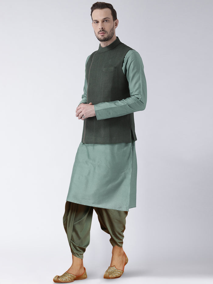 Men's Green Kurta Jacket Dhoti Set