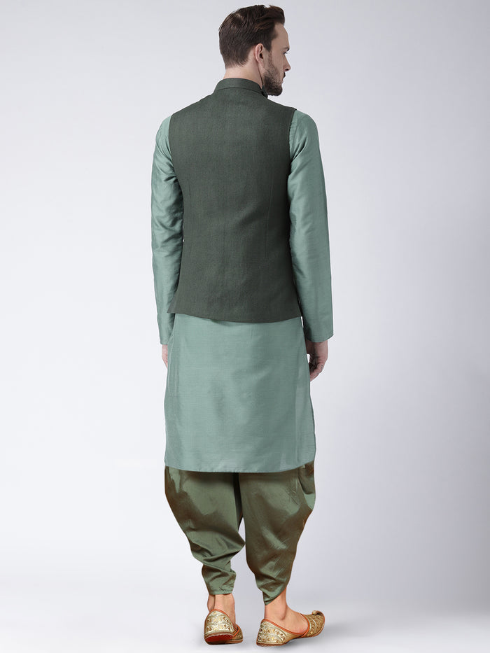 Men's Green Kurta Jacket Dhoti Set