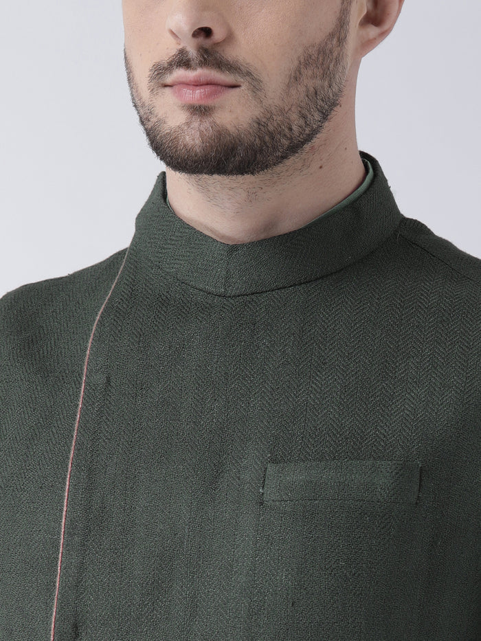 Men's Green Kurta Jacket Dhoti Set