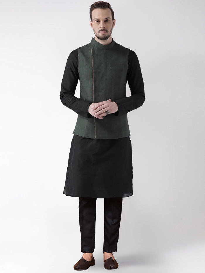 Men's Green Kurta Jacket Trousers Set