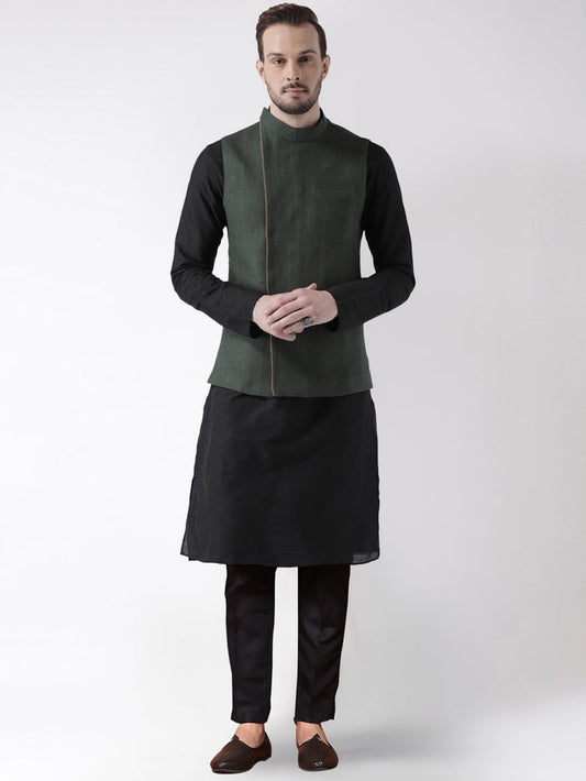 Men's Green Kurta Jacket Trousers Set