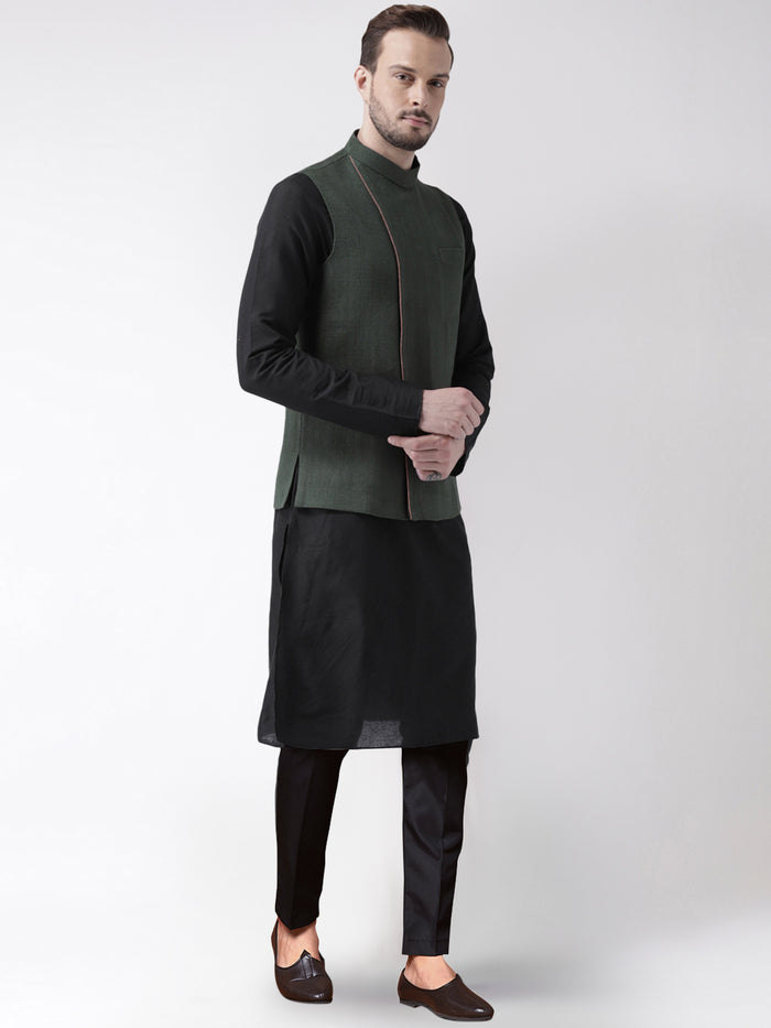 Men's Green Kurta Jacket Trousers Set